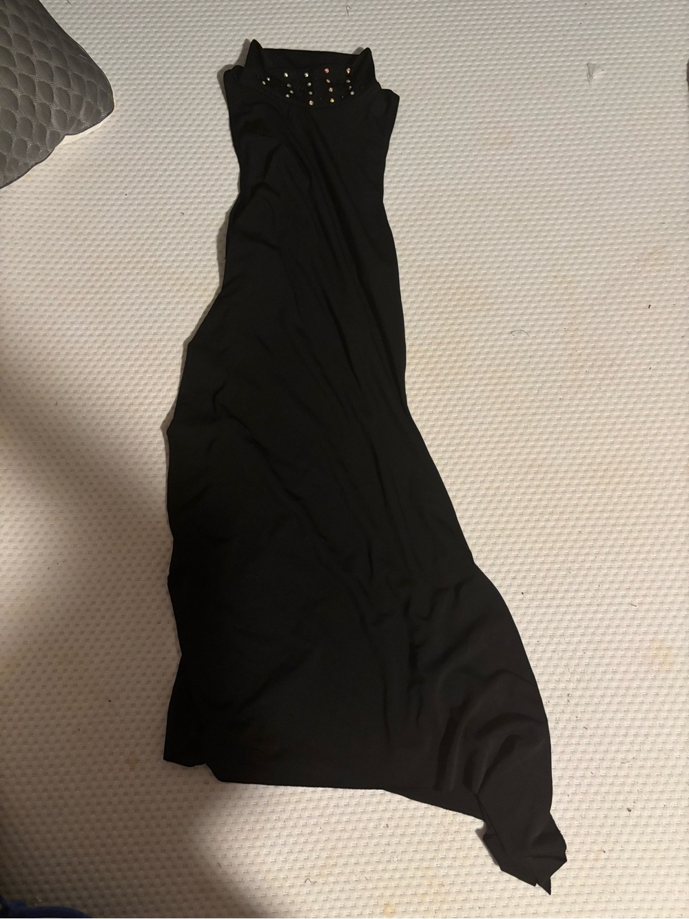 Black Asymmetrical Maxi Dress with Studded Neckline